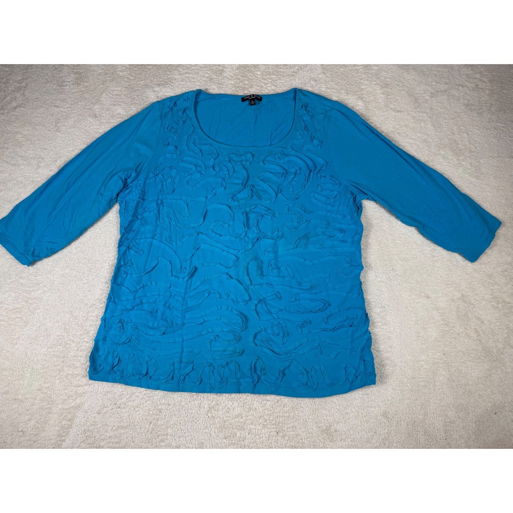 Cable & Gauge Top Woman 1X Blue Excellent Textured Ribbon 3/4 Sleeve Tunic